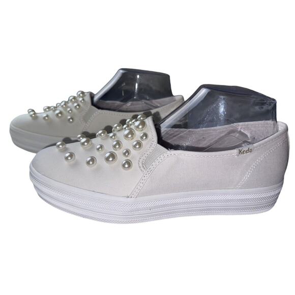 Keds X Kate Spade New York Triple Decker Pearl Embellished Slip-On Sneaker Sz 9 - Picture 4 of 11